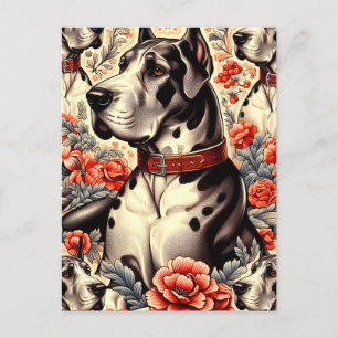 Postal Ilustracion Retro Great Dane