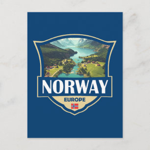 Postal Ilustración Retro Insignia de Noruega