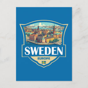 Postal Ilustración Retro Insignia de Suecia