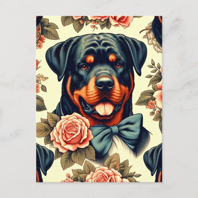 Postal Ilustracion Retro Rottweiler (Anverso)