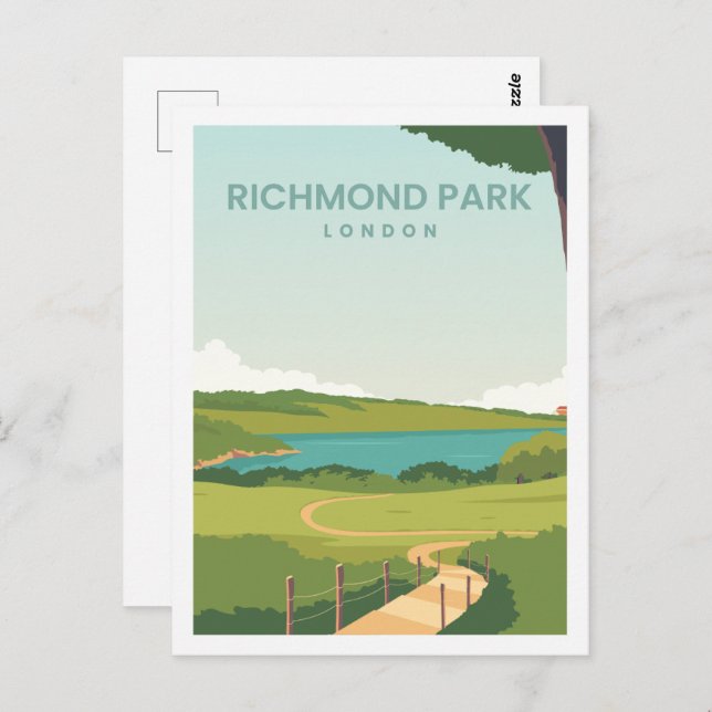 Postal Ilustracion Richmond Park England Travel Place (Anverso / Reverso)