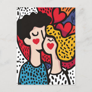 Postal Ilustracion romántico de arte pop de una pareja am
