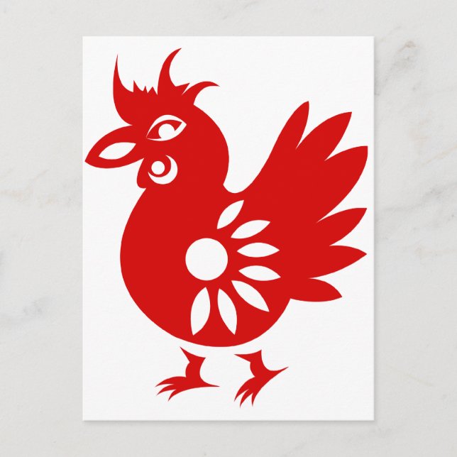Postal Ilustracion ROOSTER DE ZODIAC PAPERCUT (Anverso)