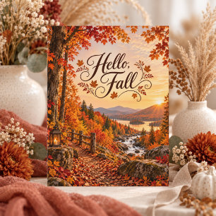 Postal Ilustración rústica de la temporada de otoño