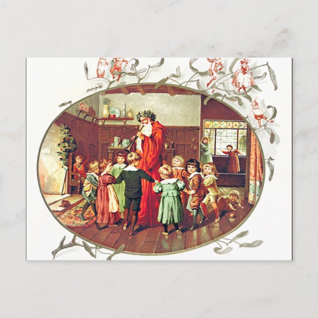 Postal Ilustracion Santa Claus con niños (Anverso)