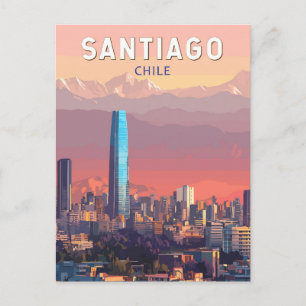 Postal Ilustracion Santiago Chile Viaje de arte