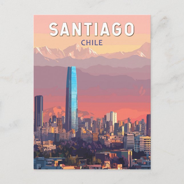 Postal Ilustracion Santiago Chile Viaje de arte (Anverso)