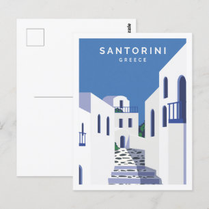 Postal Ilustracion Santorini Grecia Famoso Travel Place
