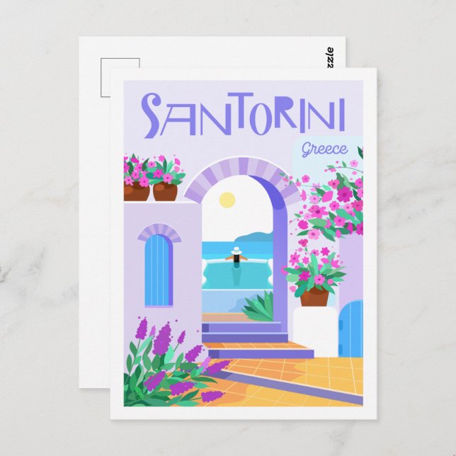Postal Ilustracion Santorini Grecia Famoso Travel Place (Anverso / Reverso)