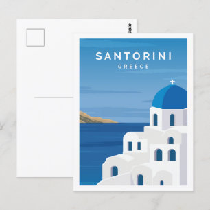 Postal Ilustracion Santorini Grecia Famoso Travel Place