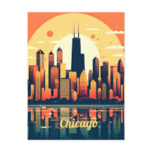 Ilustracion Skyline de Chicago en Naranja