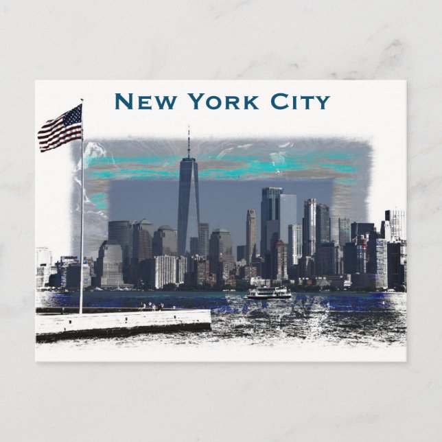 Postal Ilustracion Skyline de la ciudad de Nueva York (Anverso)