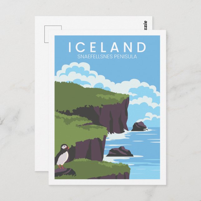 Postal Ilustracion Snaefellsnes Islandia Travel Place (Anverso / Reverso)