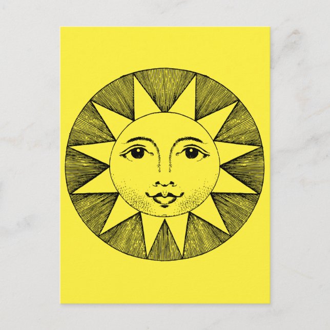 Postal Ilustracion solar sonriente celestial vintage (Anverso)
