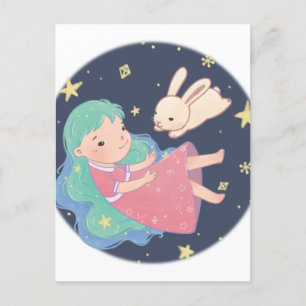 Postal Ilustracion Starry Night Bunny & Chica