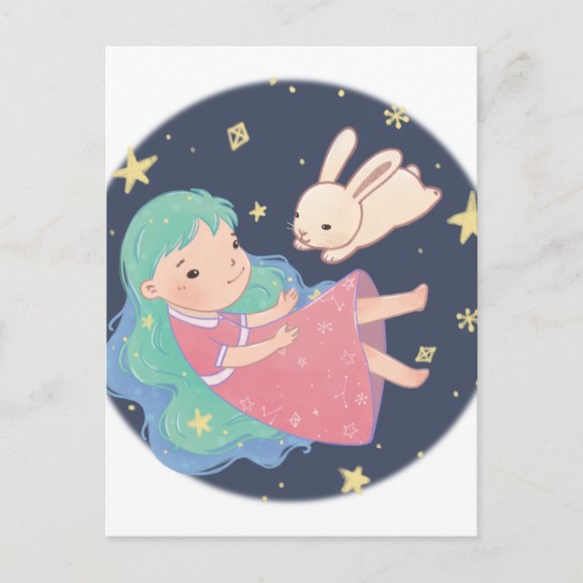 Postal Ilustracion Starry Night Bunny & Chica (Anverso)