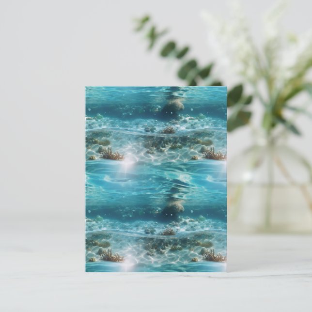 Postal Ilustración Submarina del Arrecife de Coral (Anverso de pie)