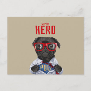 Postal Ilustracion Superhéroe de Black Pug