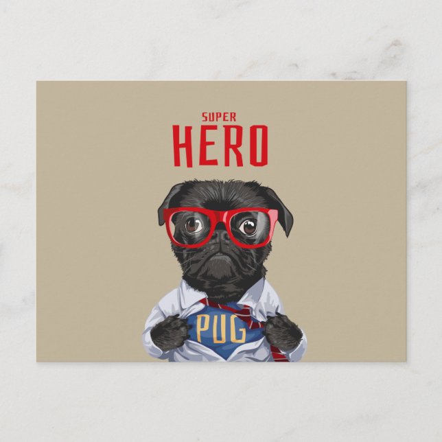 Postal Ilustracion Superhéroe de Black Pug (Anverso)