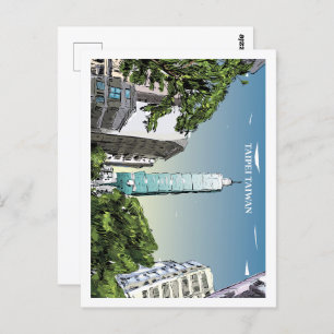 Postal Ilustracion Taipei Taiwan Famous Travel Place