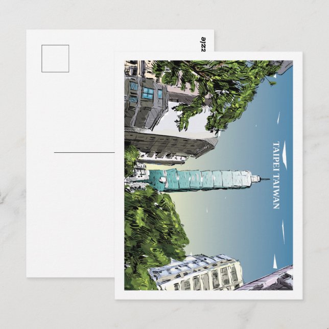 Postal Ilustracion Taipei Taiwan Famous Travel Place (Anverso / Reverso)