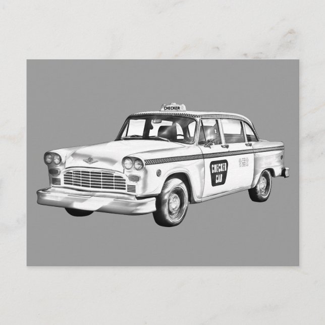 Postal Ilustracion Taxi Cab Checker (Anverso)