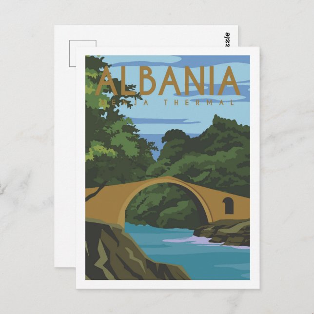 Postal Ilustracion Termal Albania Lugar de Viaje (Anverso / Reverso)