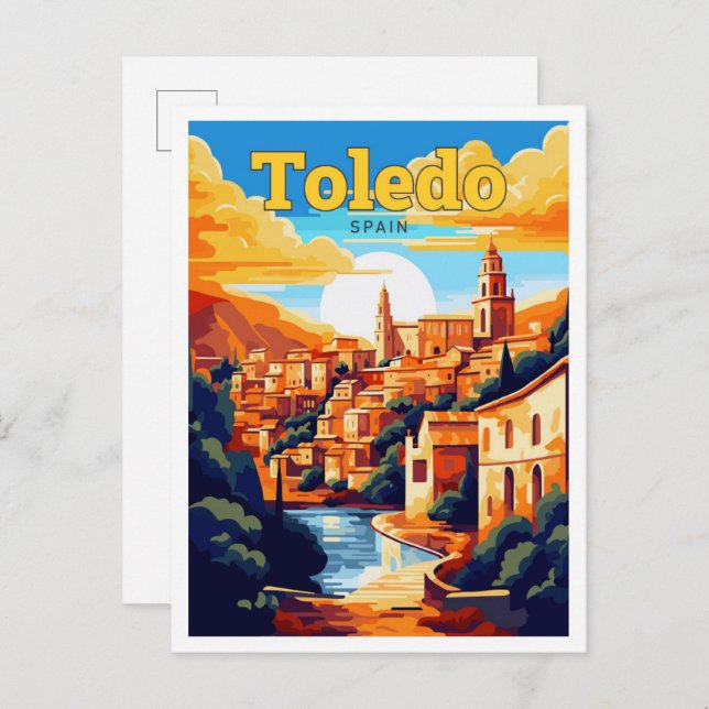 Postal Ilustracion Toledo España Viaje Viaje Vintage (Anverso / Reverso)