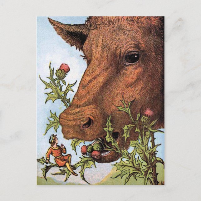 Postal ilustracion "Tom Thumb y the Cow" (Anverso)