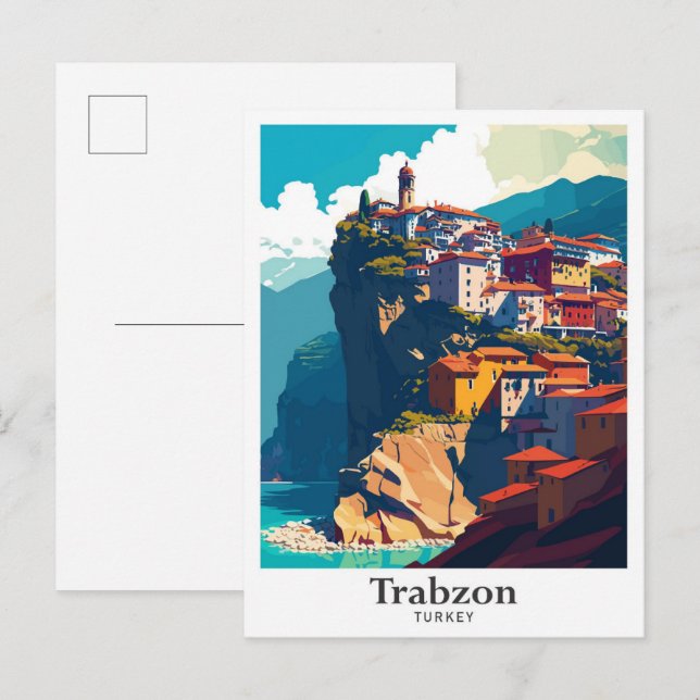 Postal Ilustracion Trabzon Turquía Travel Vintage (Anverso / Reverso)