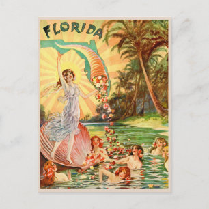 Postal Ilustracion turístico vintage de ninfas náuticas d