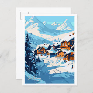 Postal Ilustracion Val Thorens France Travel Vintage