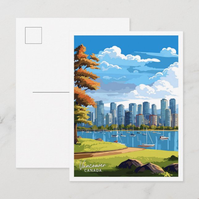 Postal Ilustracion Vancouver Canada Travel Vintage (Anverso / Reverso)