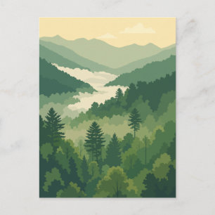 Postal Ilustración vectorial del valle del bosque verde b