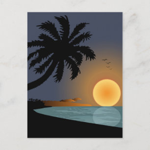 Postal Ilustracion veraniego con palmera