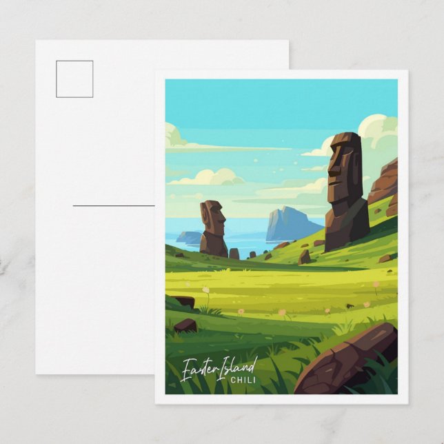 Postal Ilustracion Viajero de Isla de Pascua (Anverso / Reverso)
