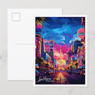 Postal Ilustracion Viajero de Las Vegas City Nevada