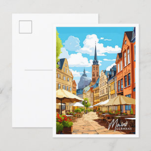 Postal Ilustracion Viajero de Mainz Alemania