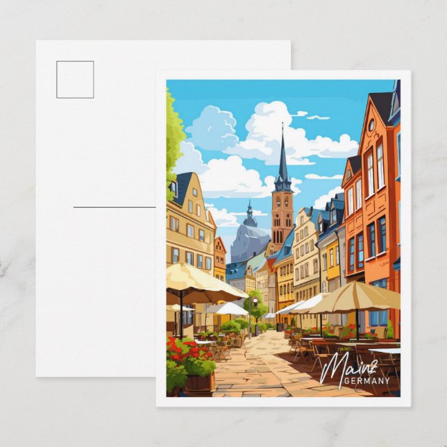 Postal Ilustracion Viajero de Mainz Alemania (Anverso / Reverso)