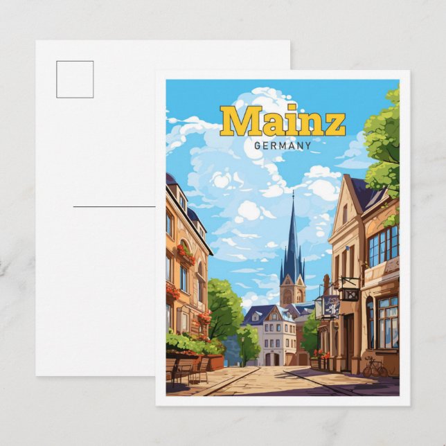 Postal Ilustracion Viajero de Mainz Alemania (Anverso / Reverso)