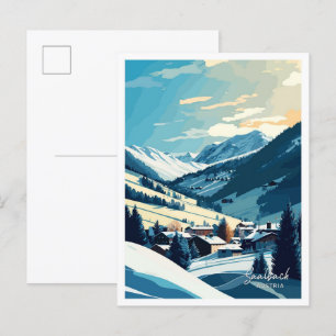 Postal Ilustracion Viajero de Saalbach Austria