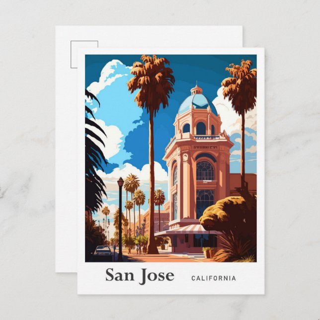Postal Ilustracion Viajero de San José California (Anverso / Reverso)