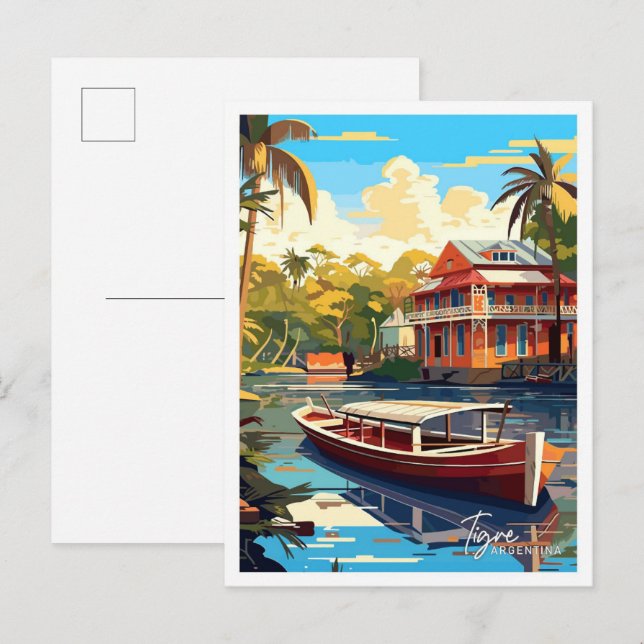 Postal Ilustracion Viajero de Tigre Argentina (Anverso / Reverso)