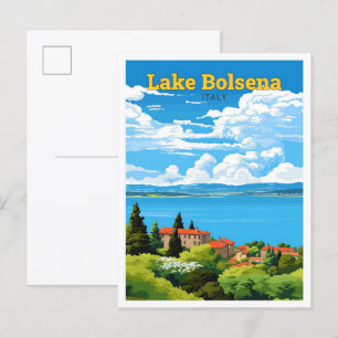 Postal Ilustracion Viajero del Lago Bolsena Italia