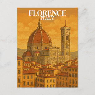 Postal Ilustracion Viajero Florencia Italiana Retro