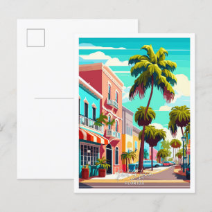 Postal Ilustracion Viajero Port St Lucia Florida