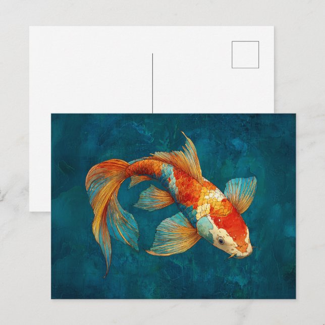 Postal Ilustracion Vibrant Koi Fish (Anverso / Reverso)