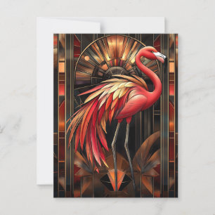 Postal Ilustracion vibrante Art Deco Flamingo
