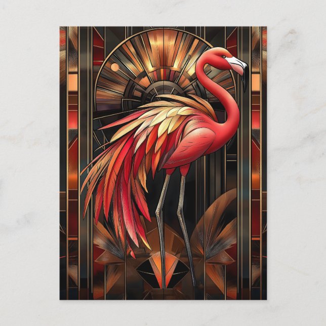 Postal Ilustracion vibrante Art Deco Flamingo (Anverso)