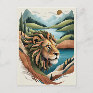 Postal Ilustración vibrante de león híbrido vida silvestr
